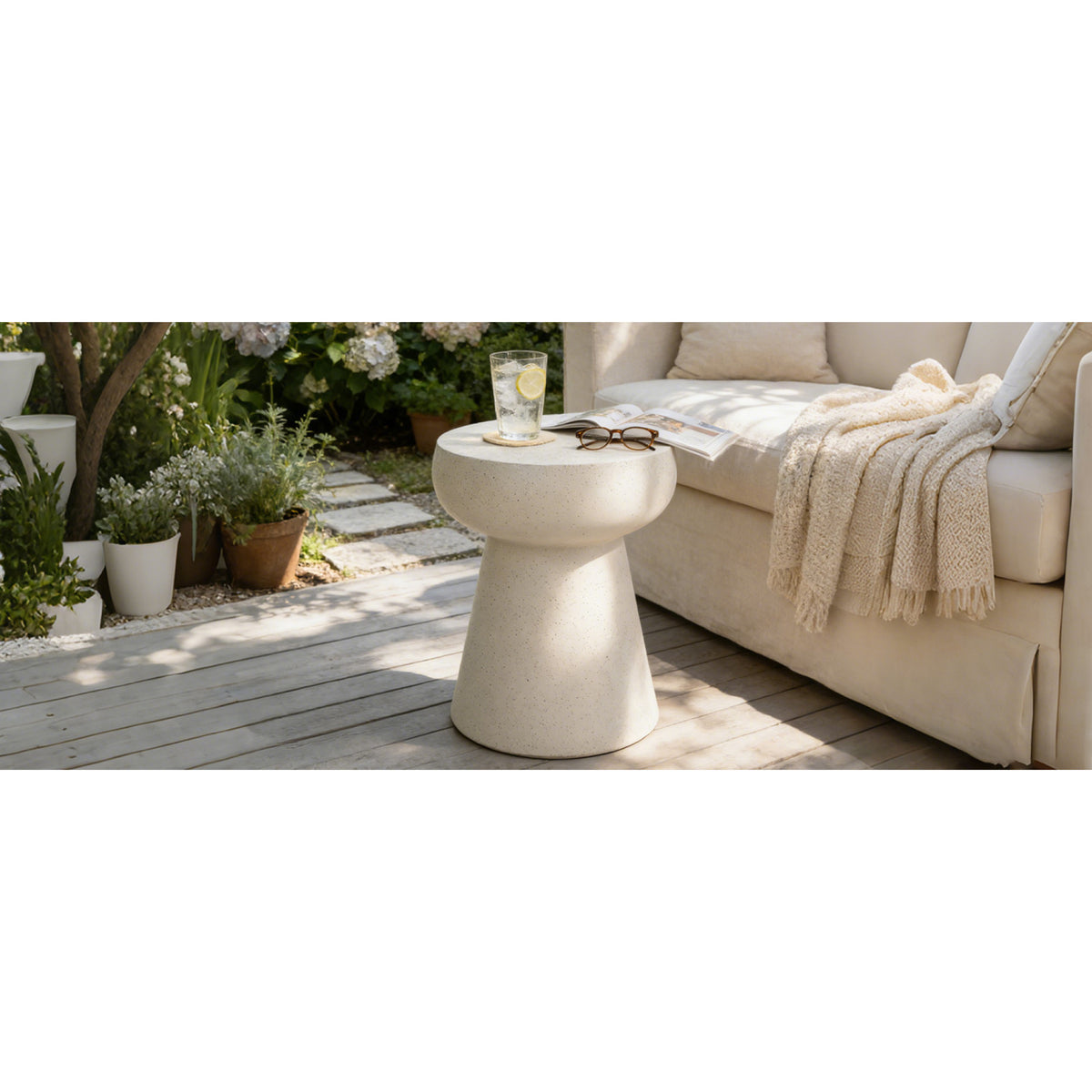 variant-group:rf-n711p422070k|Roomfitters Modern Beige Mushroom Concrete Side Table, Geometric Pedestal End Table, MgO Travertine Texture Stool