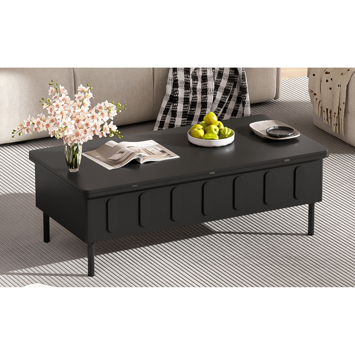 variant-group:rf-n724p292514b|Roomfitters Lift-Top Coffee Table with 2 Drawers and Foldable Top, Hidden Storage Compartment, Adjustable Center Table, Black