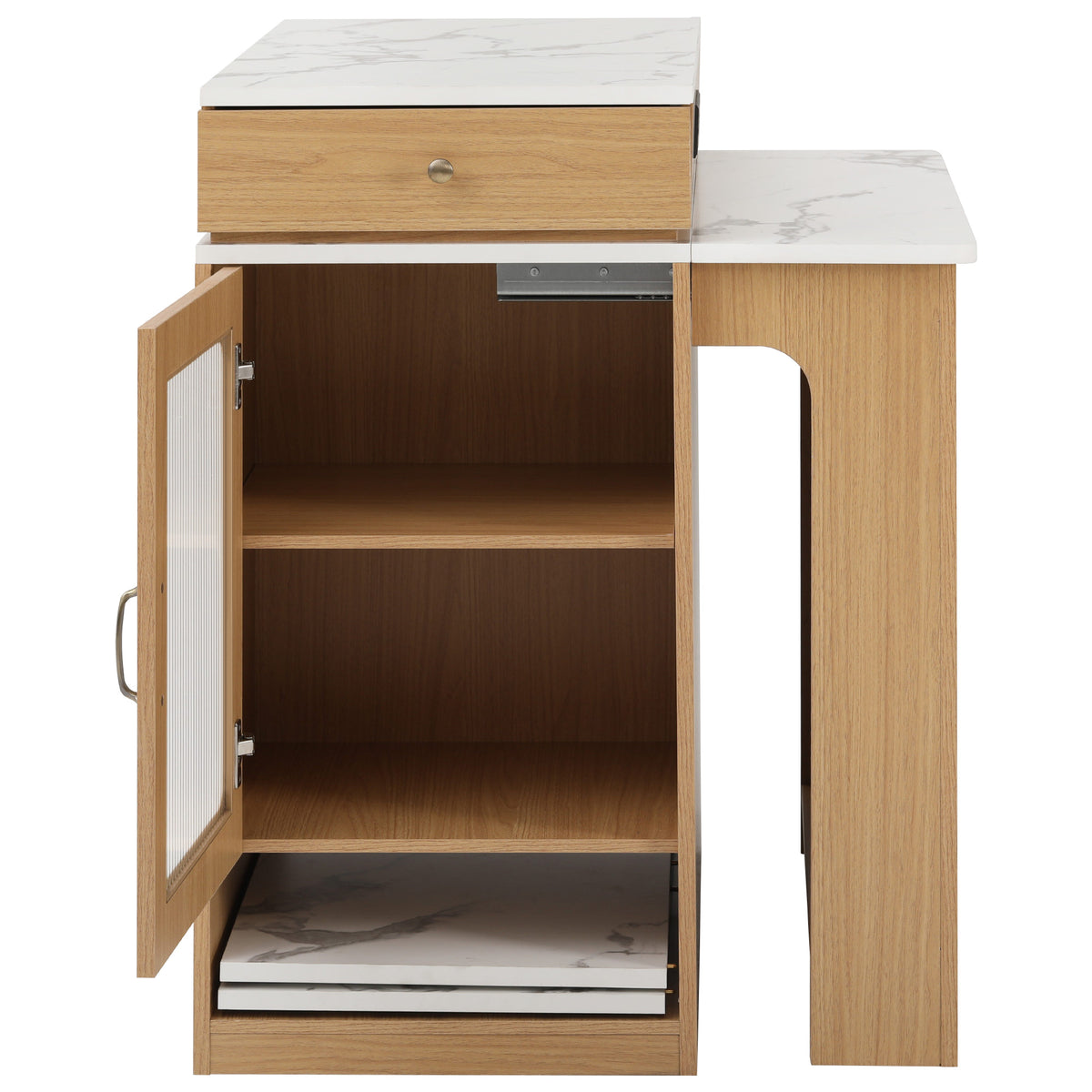 variant-group:rf-n707s000017y|Roomfitters 59.5" Kitchen Island with 41.8" Extendable Dining Table, Double-Sided Storage, Power Outlet, 2 Drawers, Natural