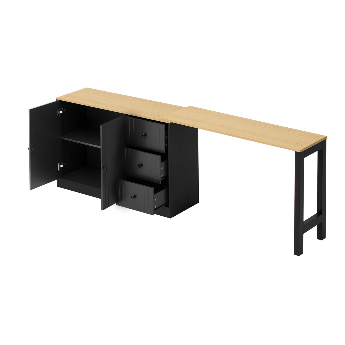 variant-group:rf-n711p334768o|Roomfitters Extendable Sideboard Buffet Cabinet with Storage, Multifunctional Console Table for Dining Room, Black+Natural