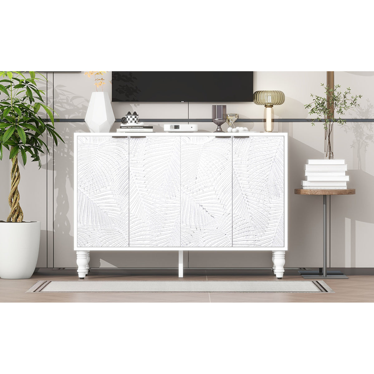 variant-group:rf-n724p233372k|Roomfitters Modern TV Stand for up to 43 Inch TV, Entertainment Console with Storage Compartments and Wood Legs, White