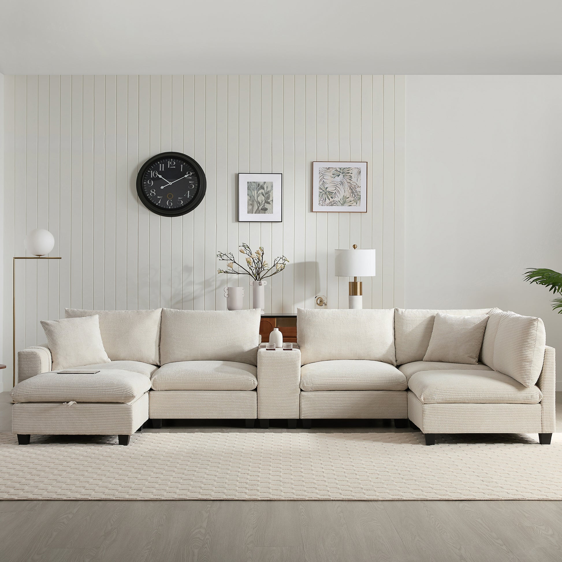 variant-group:rf-n723s1166a|Roomfitters 139 Inch U-Shaped Modular Sectional Sofa with Storage Console, Cup Holders and USB Ports for Living Room, Beige