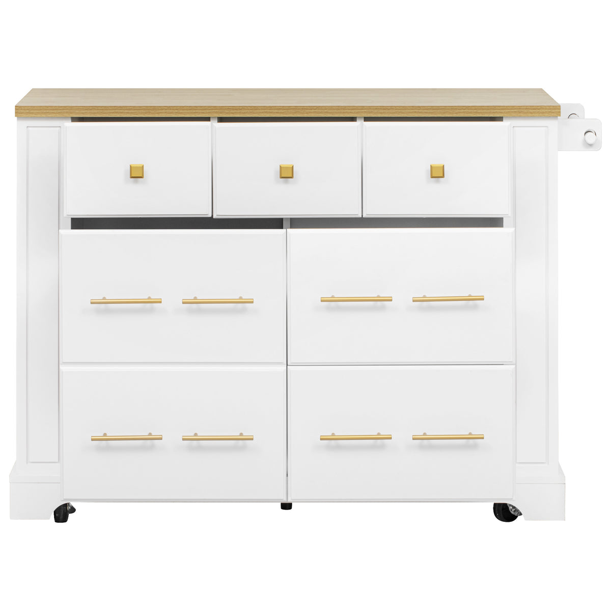 variant-group:rf-n707s307292w|Roomfitters 51" Kitchen Island with Power Outlet and Drop Leaf, Rolling Cabinet with Pull-Out Trash Can Drawer, White