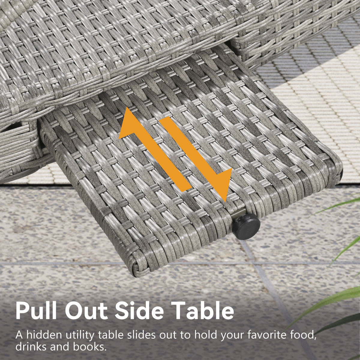 variant-group:rf-n707wf321204aae|Roomfitters 80" Outdoor Wicker Chaise Lounge Chairs, Set of 2, Reclining Patio Chairs with Pull-Out Table, Grey