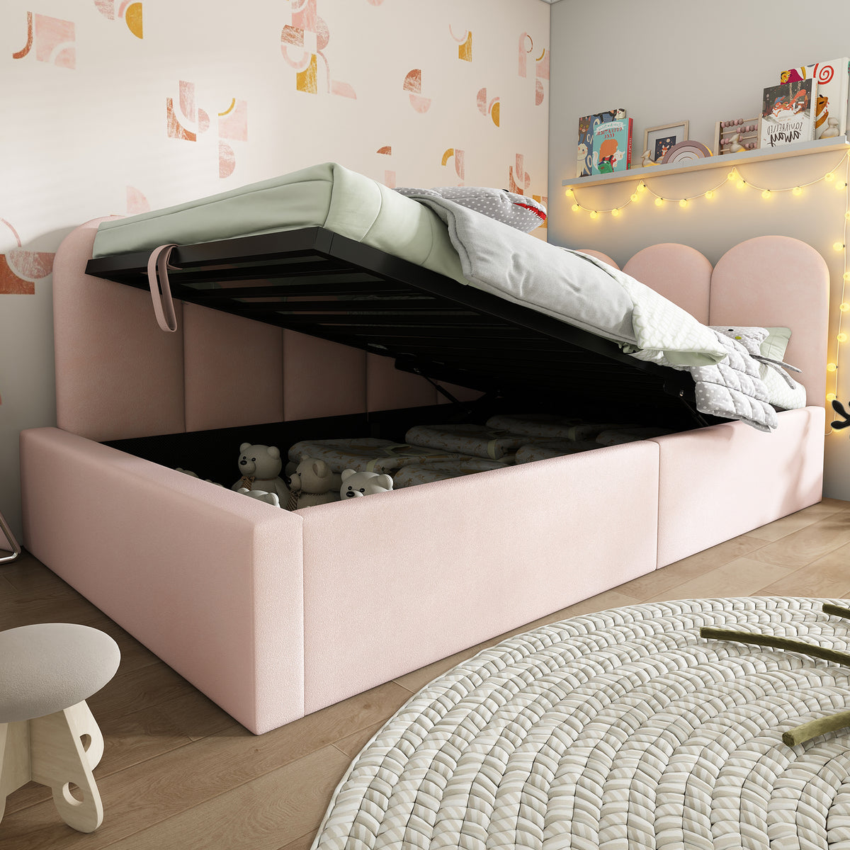 variant-group:rf-n736p333613p|Roomfitters Upholstered Twin Size Ottoman Daybed with Storage, Sofa Bed with Metal Slat Frame, Velvet Pink