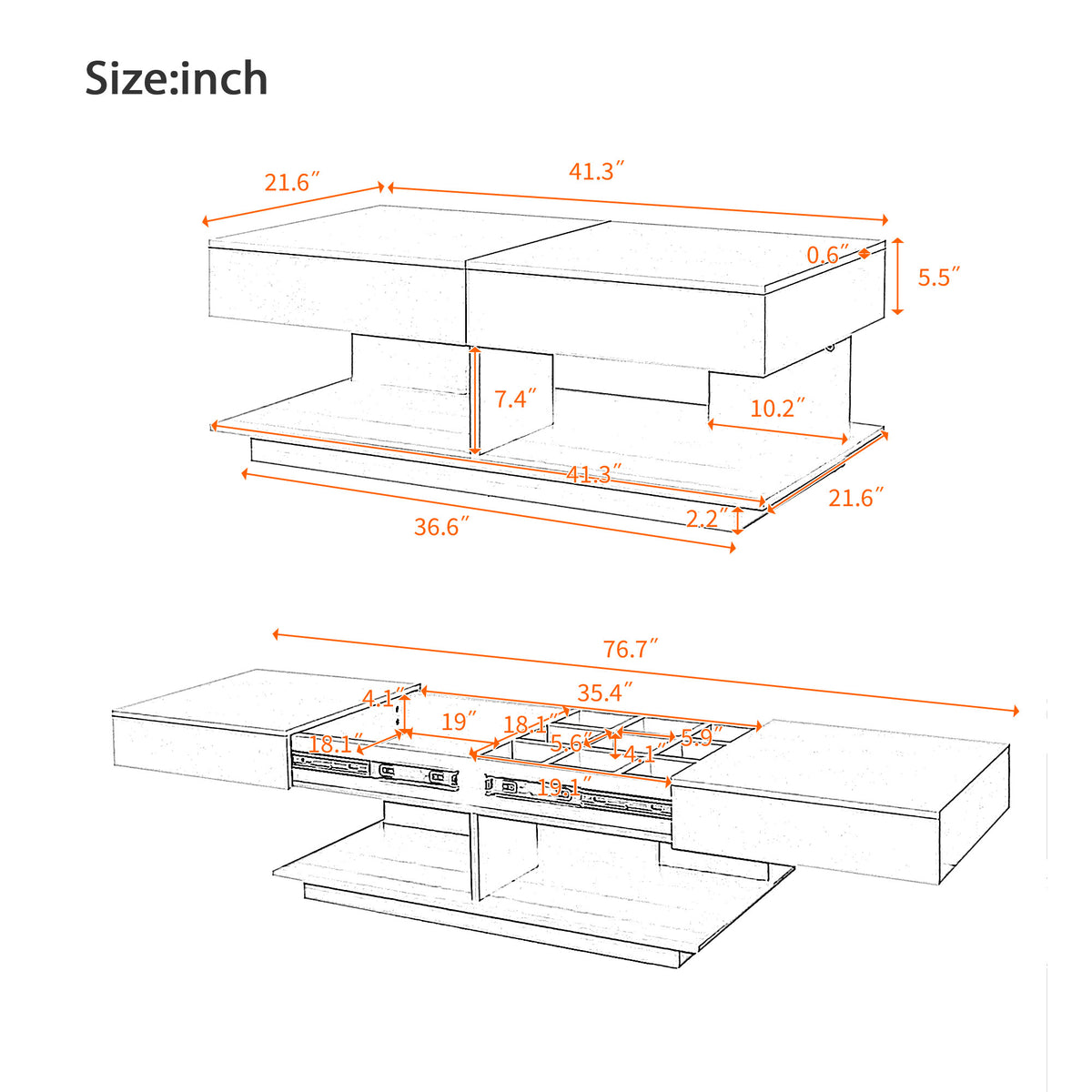 variant-group:rf-n724p290061k|Roomfitters Extendable Coffee Table with Hidden Storage and Compartments, Adjustable Multifunctional Center Table, White