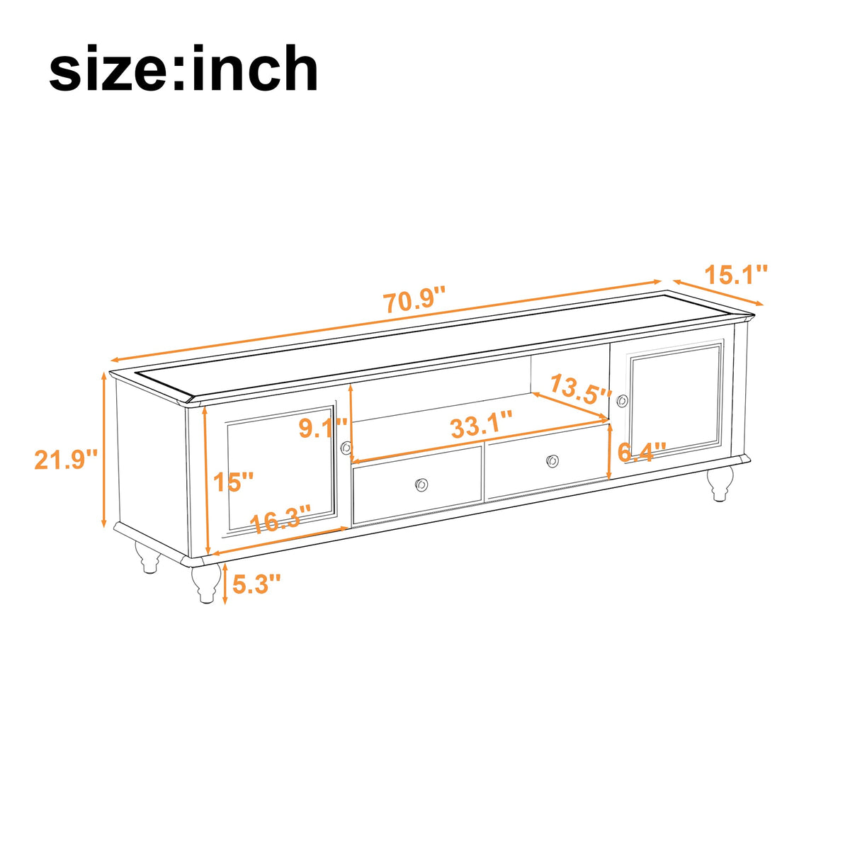 Roomfitters Modern TV Stand for up to 80 Inch TV, Entertainment Console with Drawers, Cabinets and Open Storage, White Roomfitters