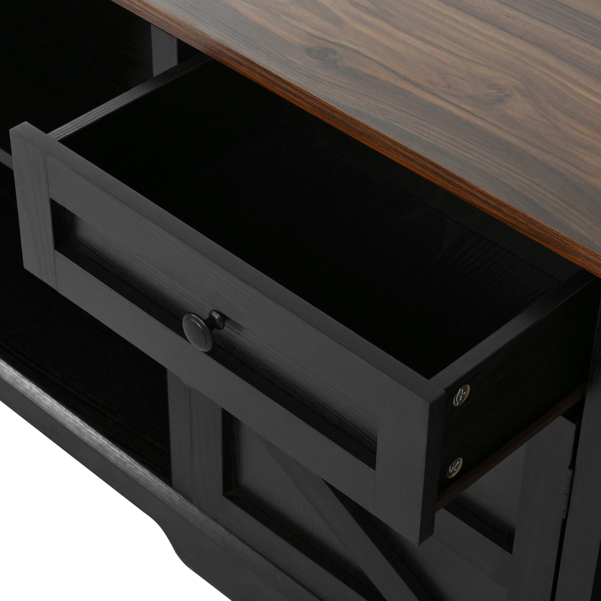 variant-group:rf-n724sj000154aab|Roomfitters 98.8"W Farmhouse Wall Unit Entertainment Center, 4 Barn Doors, Black & Brown