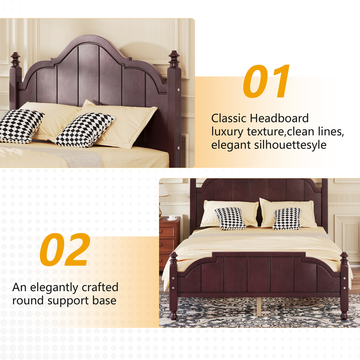 variant-group:rf-n733p360927p|Roomfitters Full Wood Platform Bed Frame with Curved Headboard, Vintage Style Slat Support, No Box Spring Required, Espresso