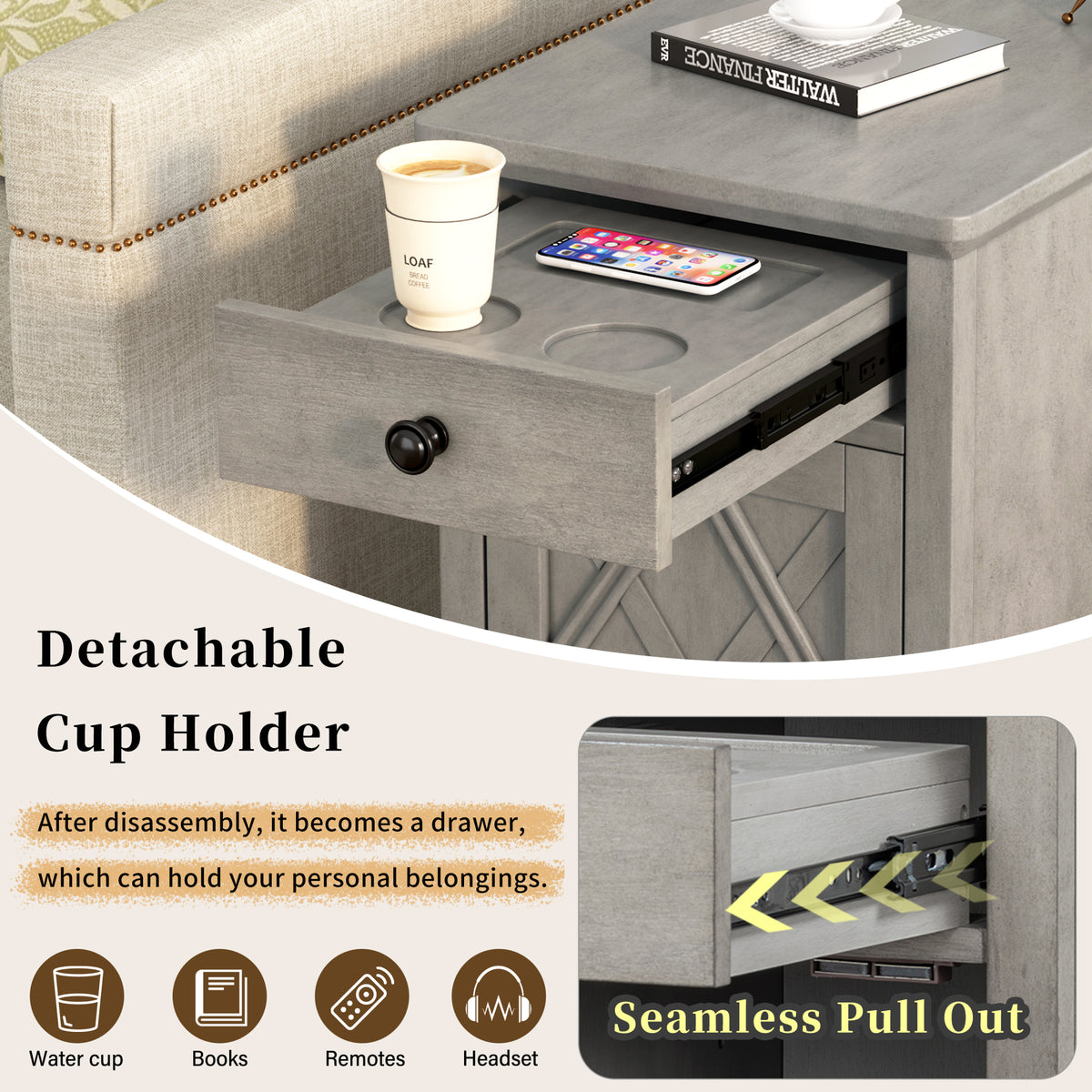 variant-group:rf-n724p353565e|Roomfitters Classic Charging End Table with USB Ports and Storage Drawer, Antique Gray