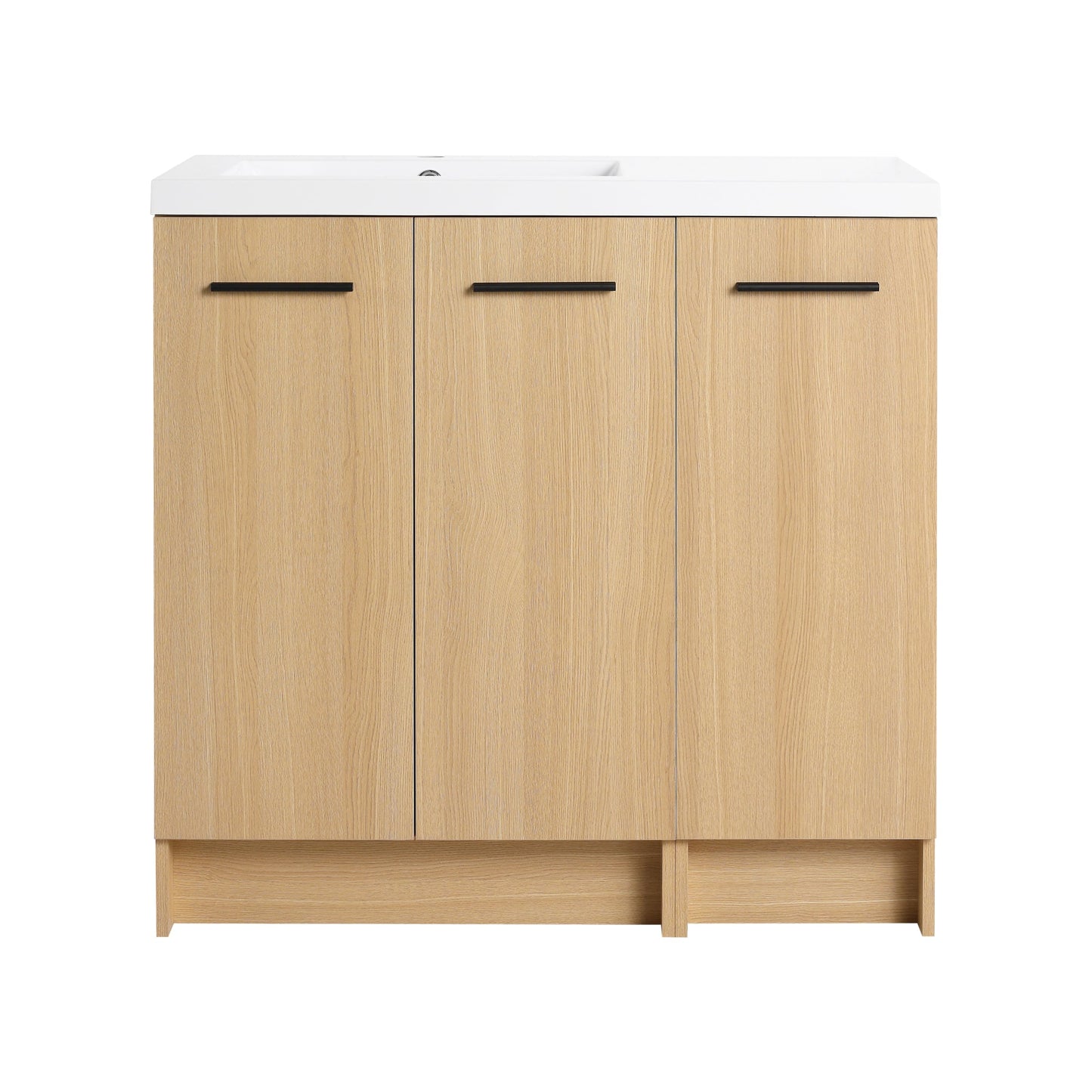 36" Modular Freestanding Bathroom Vanity with 36" Resin Sink Top, Light Oak, 2-Piece Cabinet (24" 2-Door + 12" 1-Door), KD Cabinet, Includes Black & Brushed Aluminum Handles Roomfitters