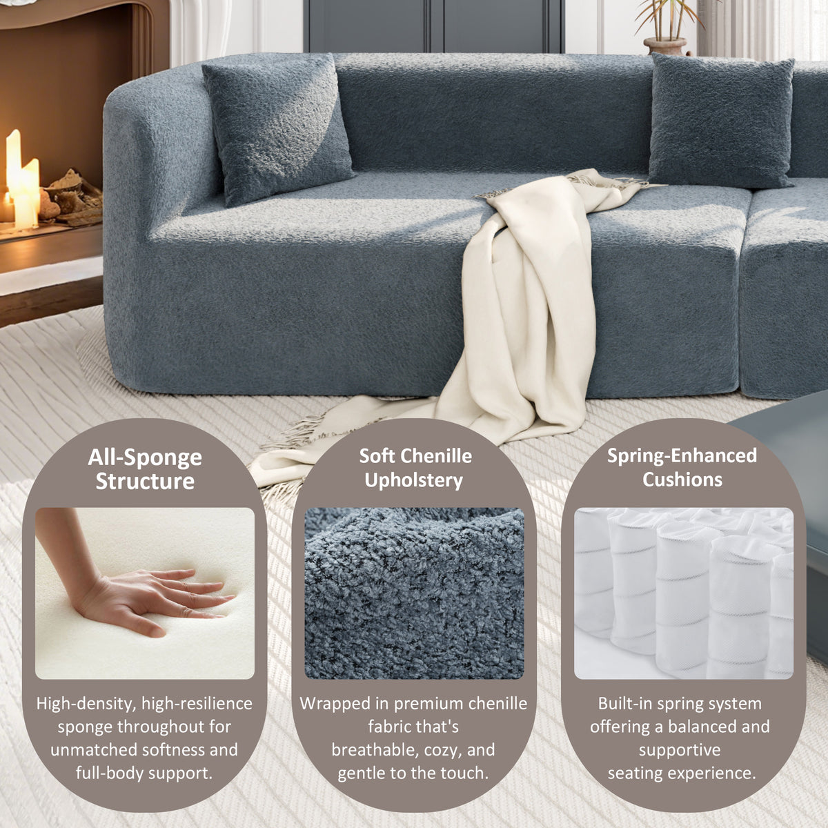 variant-group:rf-n711wy000456aae|Roomfitters 132" Sectional Sofa, Modern Curved Design L-Shaped Modular Couch for Living Room Furniture, Dark Blue