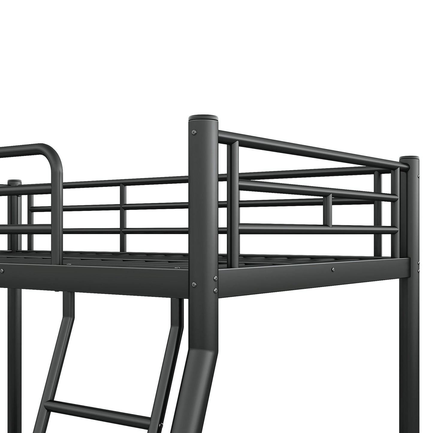 Roomfitters Twin over Full Bunk Bed Frame for Teens Adults, Heavy Duty Metal Round Tube Noise Free No Box Spring, Black