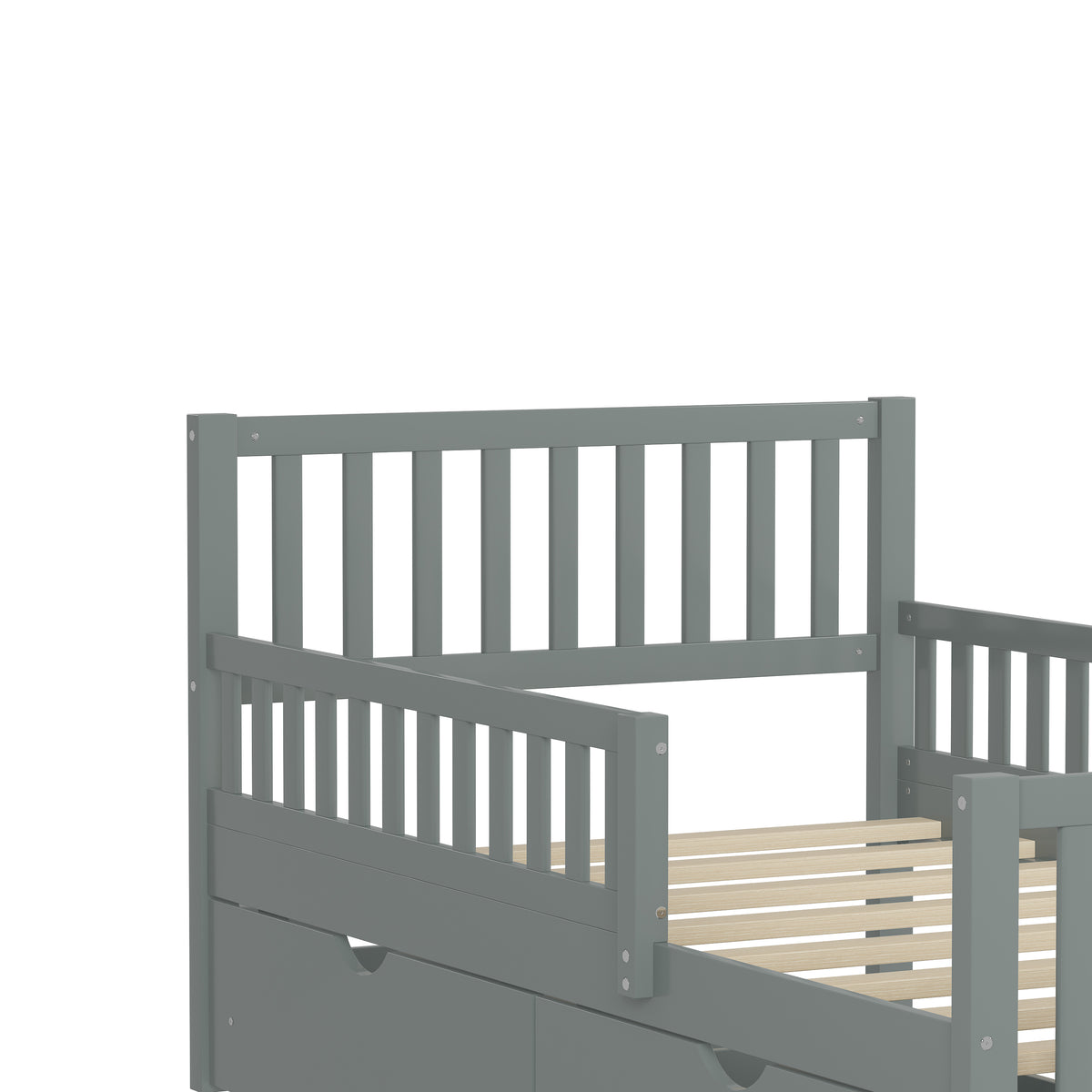 variant-group:rf-n733p172696e|Roomfitters Twin Size Wood Platform Bed with Guardrails and Two Storage Cabinets, Grey