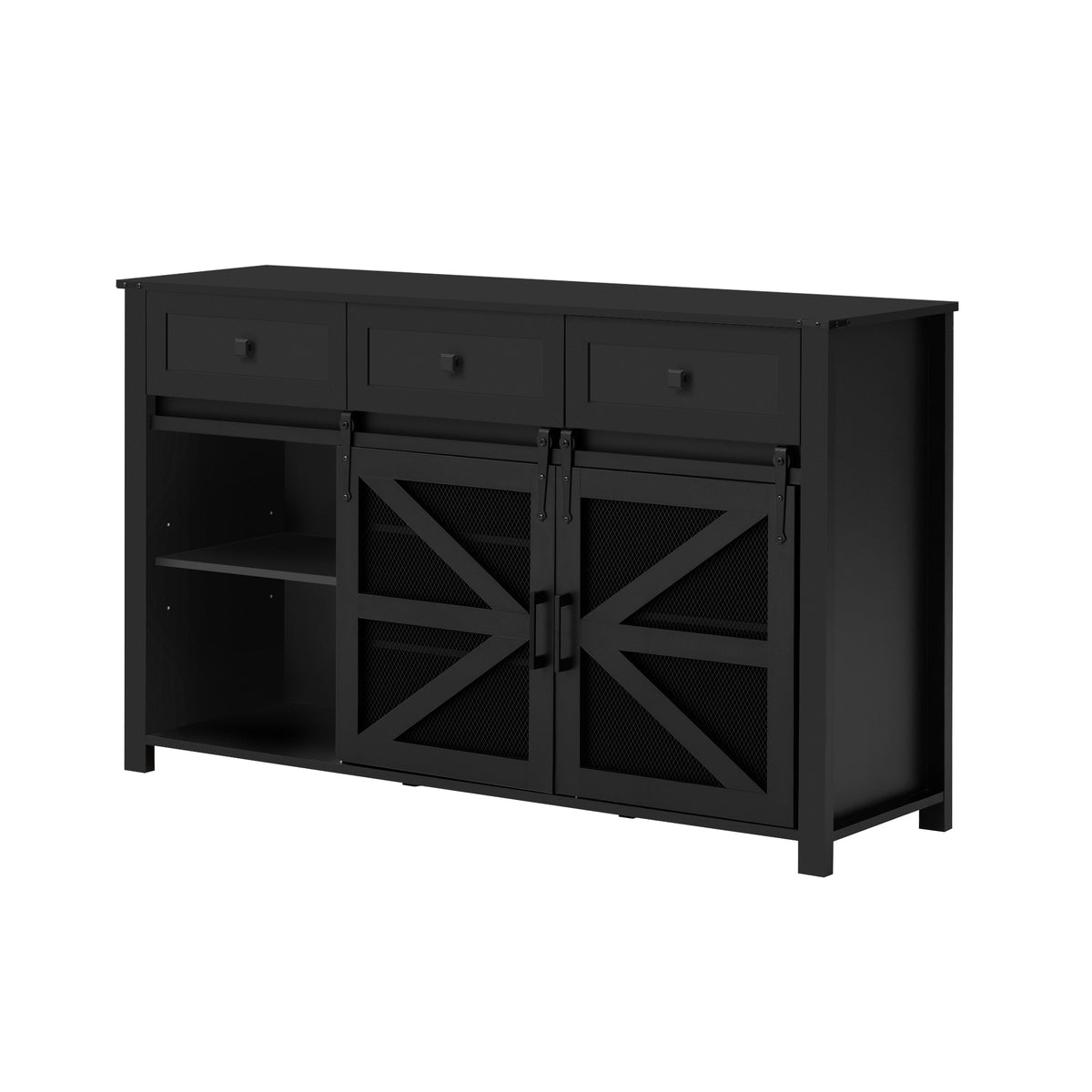 variant-group:rf-n711p347384b|Roomfitters 55" Sideboard Buffet Cabinet with 3 Drawers and Sliding Barn Doors, Farmhouse Storage for Kitchen & Dining, Black