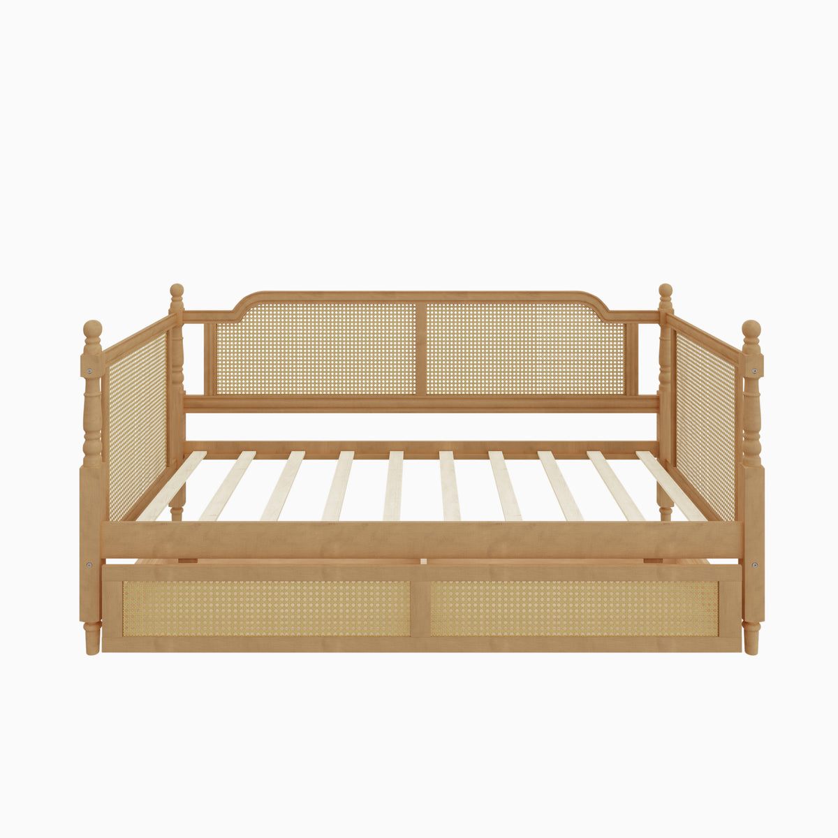 variant-group:rf-n701bs701p415472d|Roomfitters Twin Size Traditional Rattan Daybed Frame with 2 Storage Drawers, French Country Wood Bed, No Box Spring, Walnut