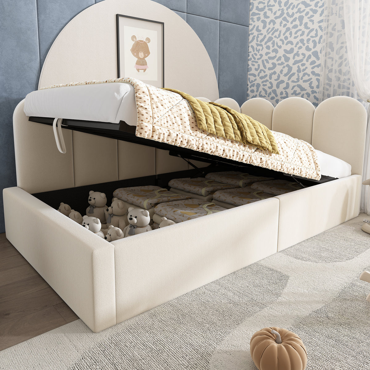 variant-group:rf-n736p333613b|Roomfitters Upholstered Twin Size Ottoman Daybed with Storage, Sofa Bed with Metal Slat Frame, Velvet Beige