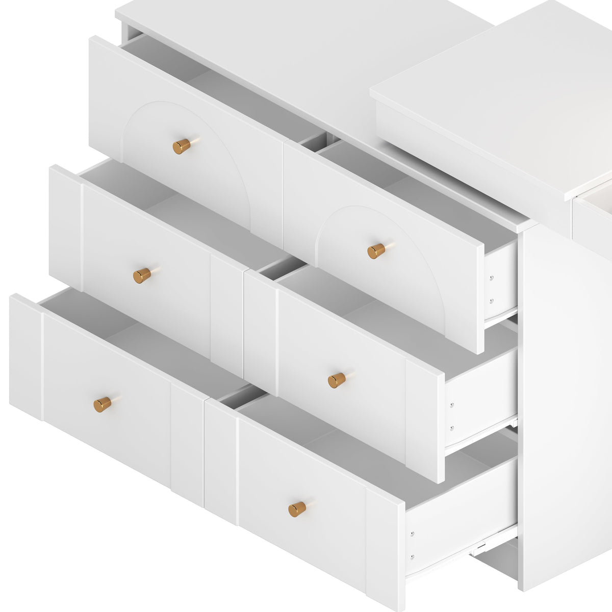 Roomfitters Vanity Desk with Mirror & Lights, Flip-Top Makeup Table with 7 Drawers, 9 Compartments, 3 Shelves, White