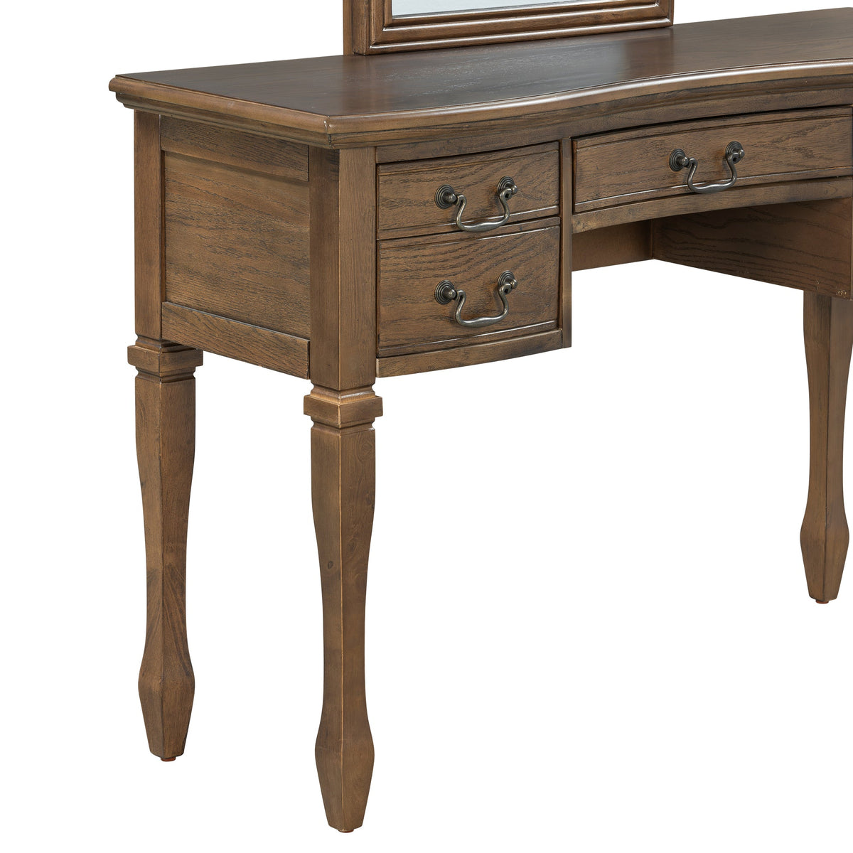 Roomfitters 46-Inch Vintage Makeup Vanity Table with Curved Flower Frame Mirror and Upholstered Leather Stool Espresso Roomfitters