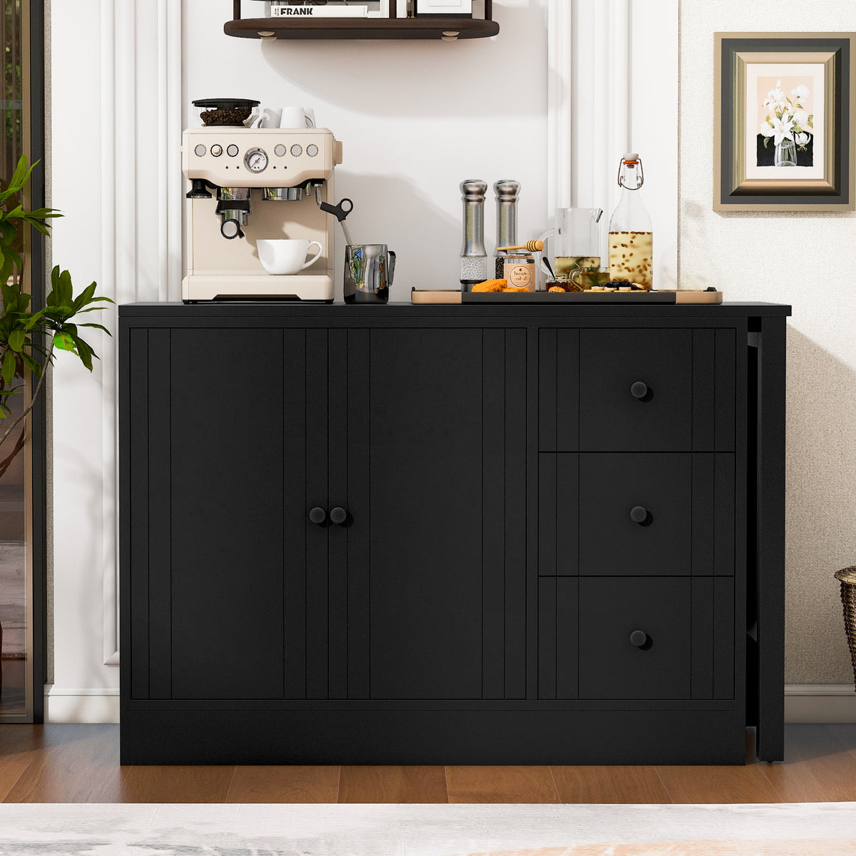 variant-group:rf-n711p334768b|Roomfitters Extendable Sideboard Buffet Cabinet with Storage, Multifunctional Console Table for Dining Room, Black