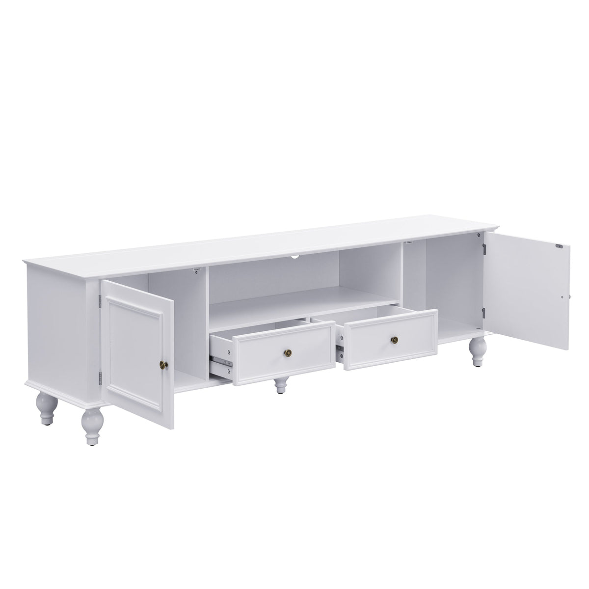 Roomfitters Modern TV Stand for up to 80 Inch TV, Entertainment Console with Drawers, Cabinets and Open Storage, White Roomfitters