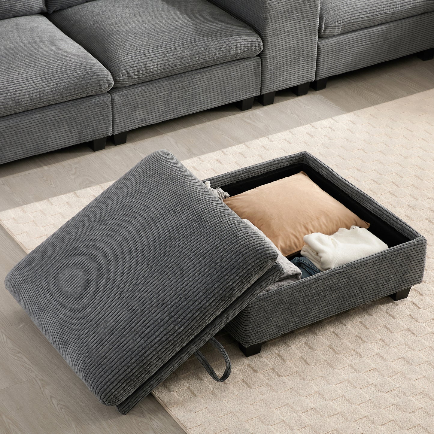 variant-group:rf-n723s1166e|Roomfitters 139 Inch U-Shaped Modular Sectional Sofa with Storage Console, Cup Holders and USB Ports for Living Room, Gray