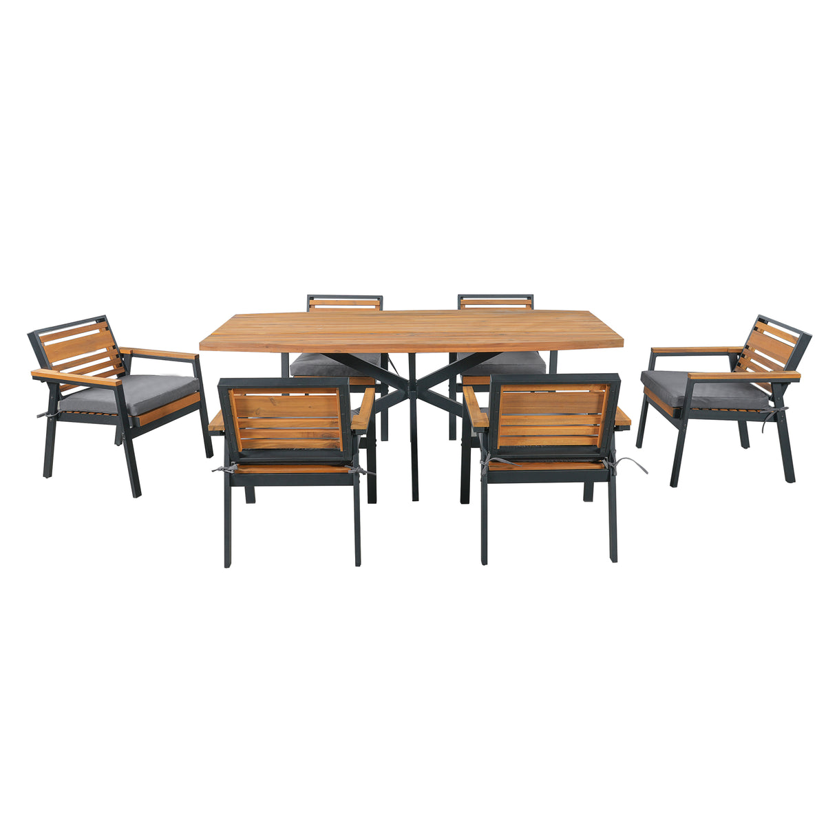 variant-group:rf-n704g201259e|Roomfitters Modern 7-Piece Patio Dining Set with Powder-Coated Iron Frame and Detachable Gray Cushions