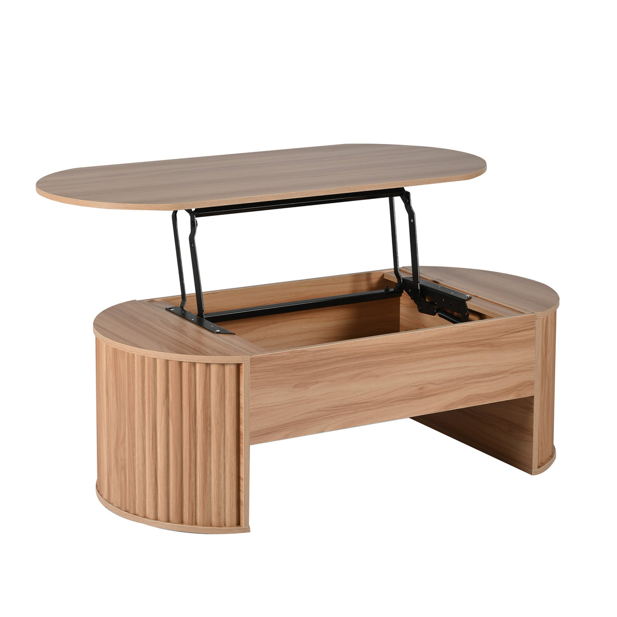 variant-group:rf-n724p308481w|Roomfitters Oval Lift-Top Coffee Table with Hidden Compartment, Wooden Center Table with Storage, Modern Design, Light Brown