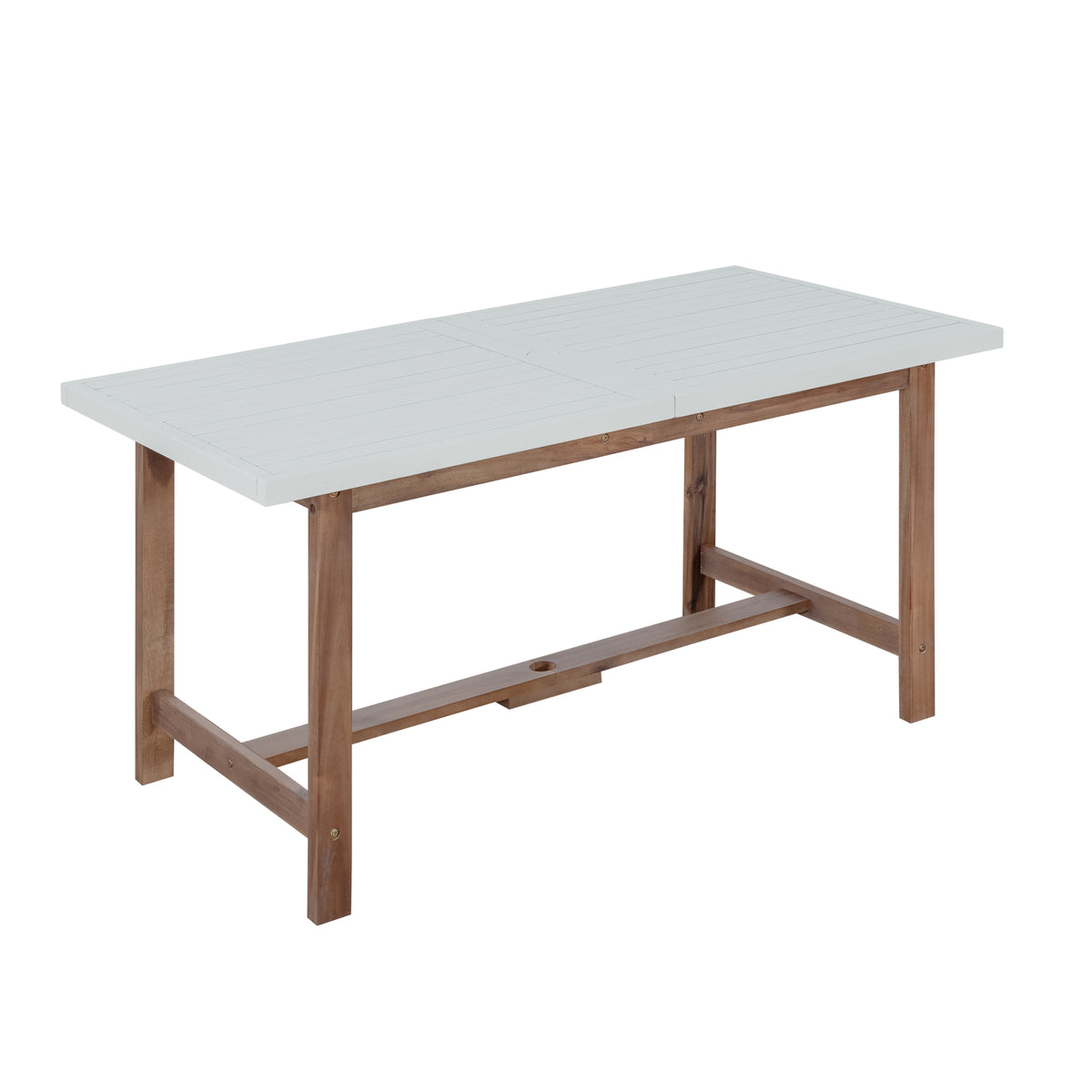variant-group:rf-n711wy000477aad|Roomfitters Farmhouse 5-Piece Outdoor Dining Set for 4, 59-Inch Rectangular Table, Umbrella Hole, Light Grey Acacia
