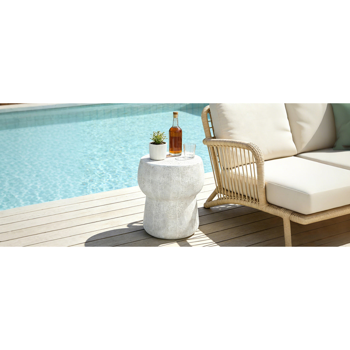 variant-group:rf-n711p422075k|Roomfitters Modern Grey Double Barrel Patio Side Table, Distressed Concrete Coffee Table, MgO Garden Stool