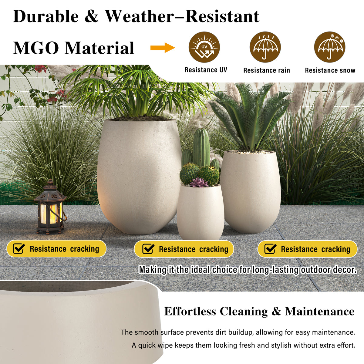 variant-group:rf-n711p406658e|Roomfitters Lightweight Round MGO Planter Set, 3-Piece Graduated Outdoor Flower Pots, Light Beige Weather-Resistant