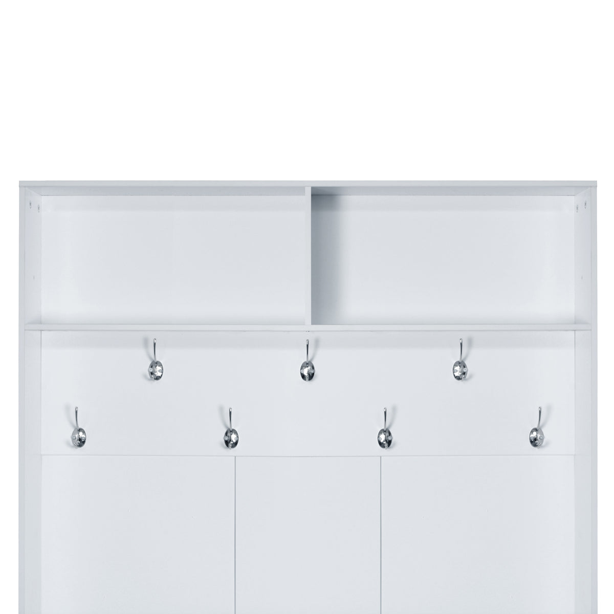 variant-group:rf-n724p264668k|Roomfitters 3-in-1 Entryway Bench with Coat Rack, Adjustable Shelves and 7 Hooks, 43.3" Hall Tree for Entrance or Living Room, White