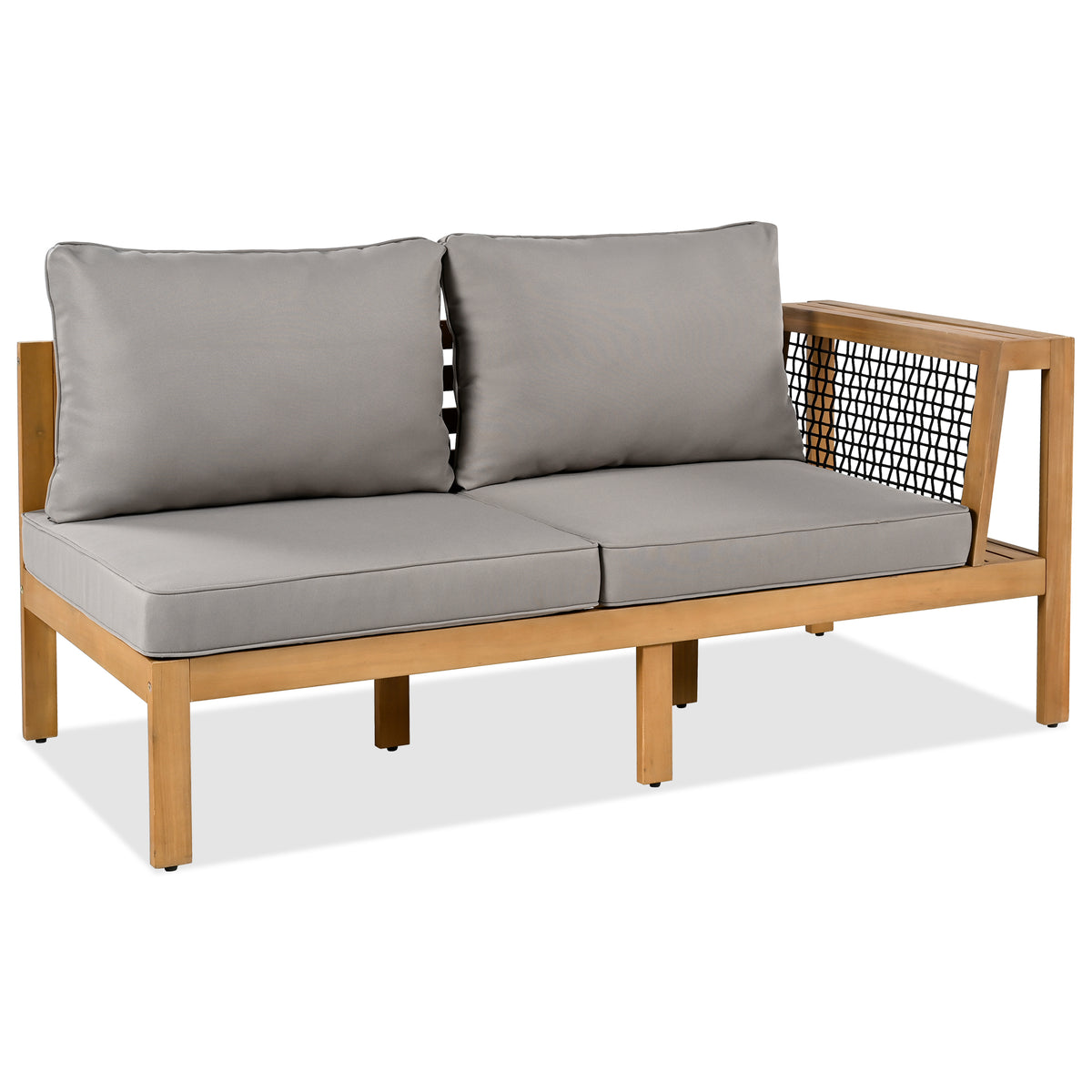 variant-group:rf-n704f201249e|Roomfitters 4-Piece Outdoor Sectional Sofa Set with Coffee Table and Built-in Side Shelves, Wood Frame, Gray+Natural
