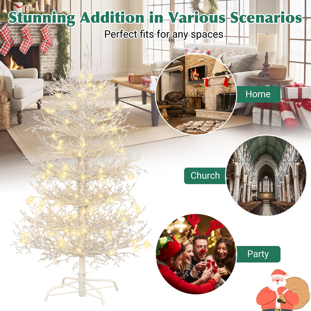 Roomfitters Pre-Lit Aspen Fir Christmas Tree 4FT, Hinged Snow-Flocked Artificial Holiday Tree with Warm Lights, 280 Tips, White Roomfitters