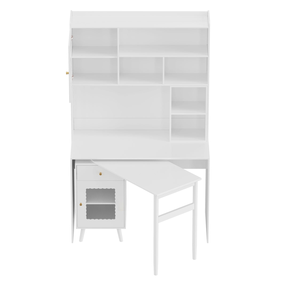 variant-group:rf-n733s363716k|Roomfitters Rotating L-Shaped Computer Desk with Shelves and Storage, 90° Swivel Office Writing Desk, White