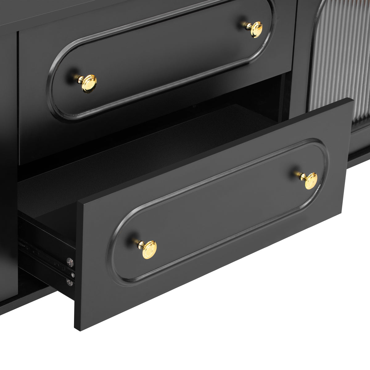 variant-group:rf-n724sj000143aab|Roomfitters Minimalist TV Stand for up to 85 Inch TV, Entertainment Center with Four Spacious Cabinets, Black