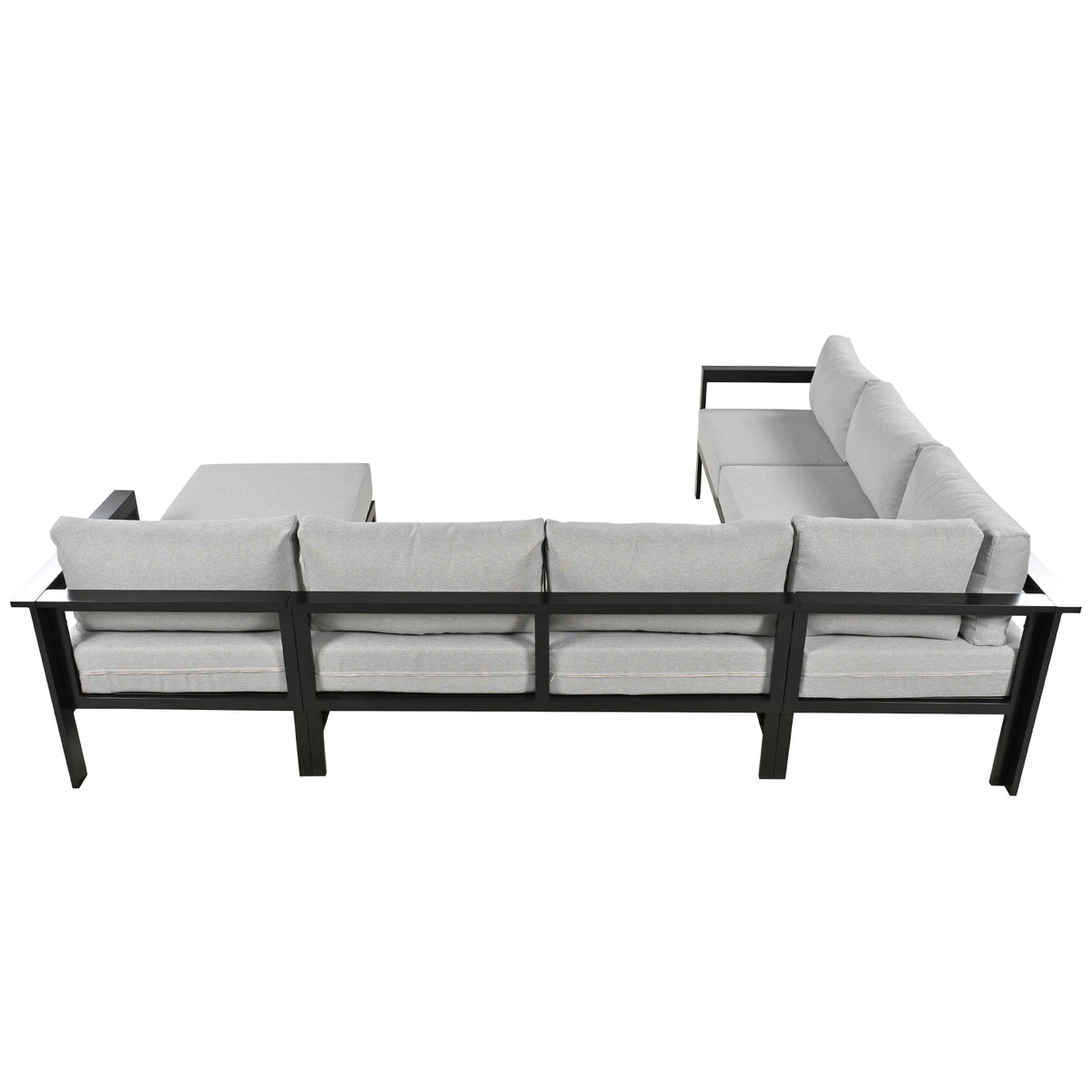 Roomfitters Modern U-Shaped Outdoor Sectional Sofa Set, 5-6 Seat Patio Conversation, Grey Cushions, Iron Frame Pit Roomfitters