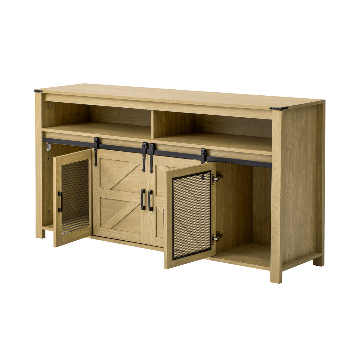 variant-group:rf-n711p347388o|Roomfitters 59.3" Sideboard Buffet Cabinet with Sliding Barn Doors, Modern Farmhouse Storage for Kitchen & Dining, Natural