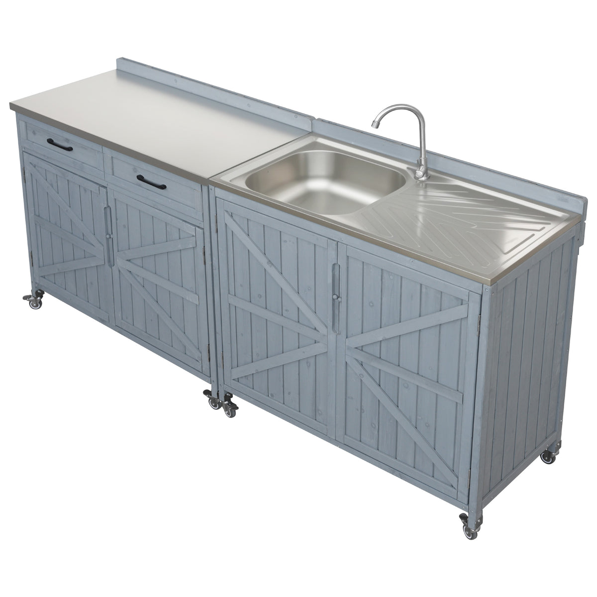 variant-group:rf-n707p370281g|Roomfitters 39.4" Outdoor Grill Cart with Stainless Steel Top, Prep Station with Sink and Storage Cabinet, Grey+Blue
