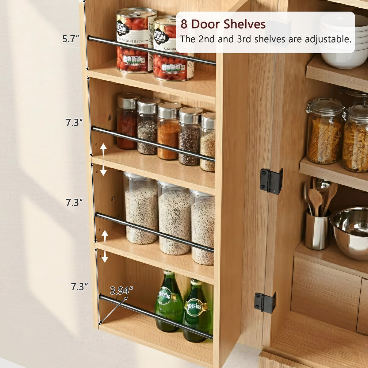variant-group:rf-n707s000020y|Roomfitters 72" Tall Arched Kitchen Pantry Cabinet with Fluted Doors & Hidden Drawer, Natural