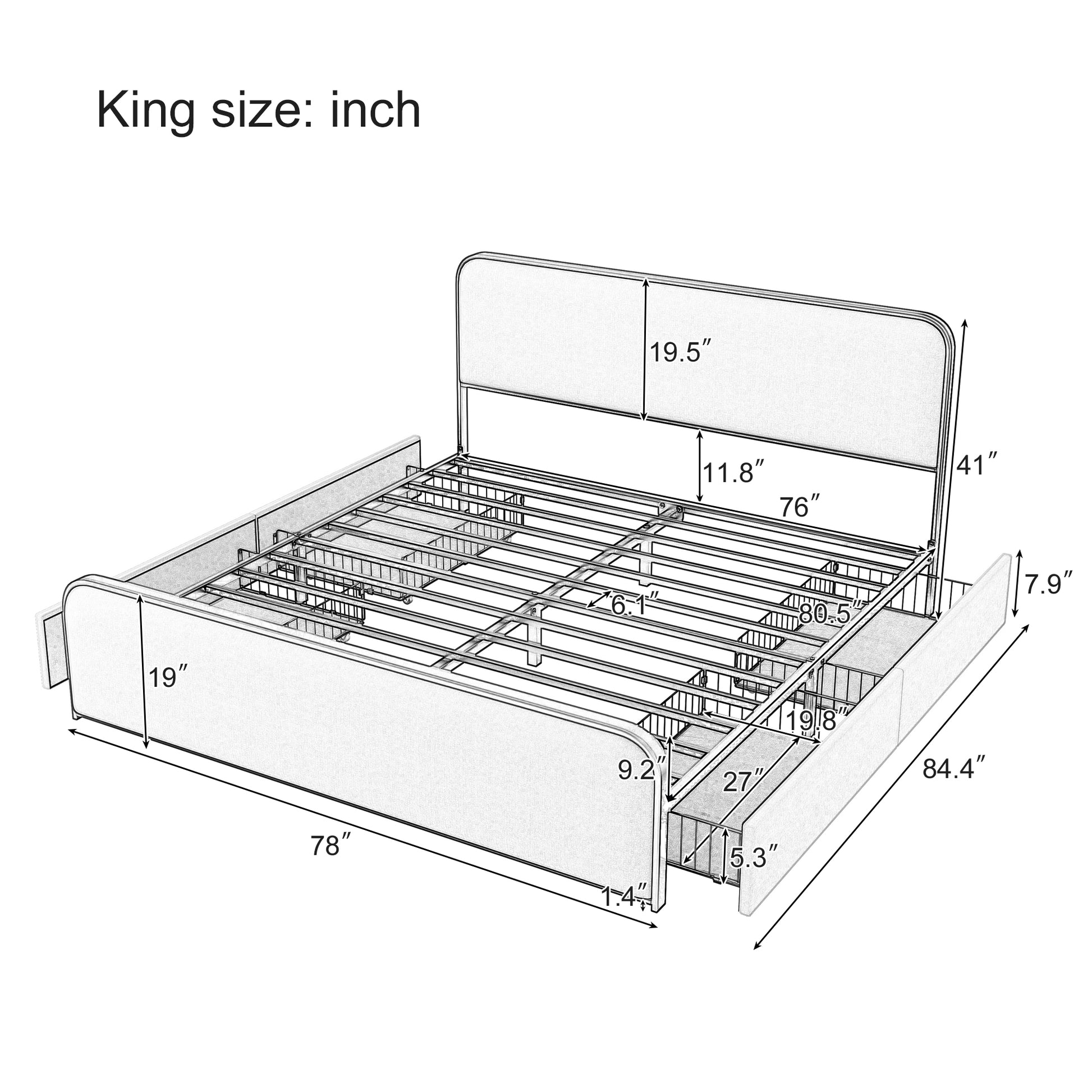 variant-group:rf-n701p229017c|Roomfitters King Size Upholstered Platform Bed Frame with Gold Metal Trim, Padded Curved Headboard & Footboard, Beige+Gold