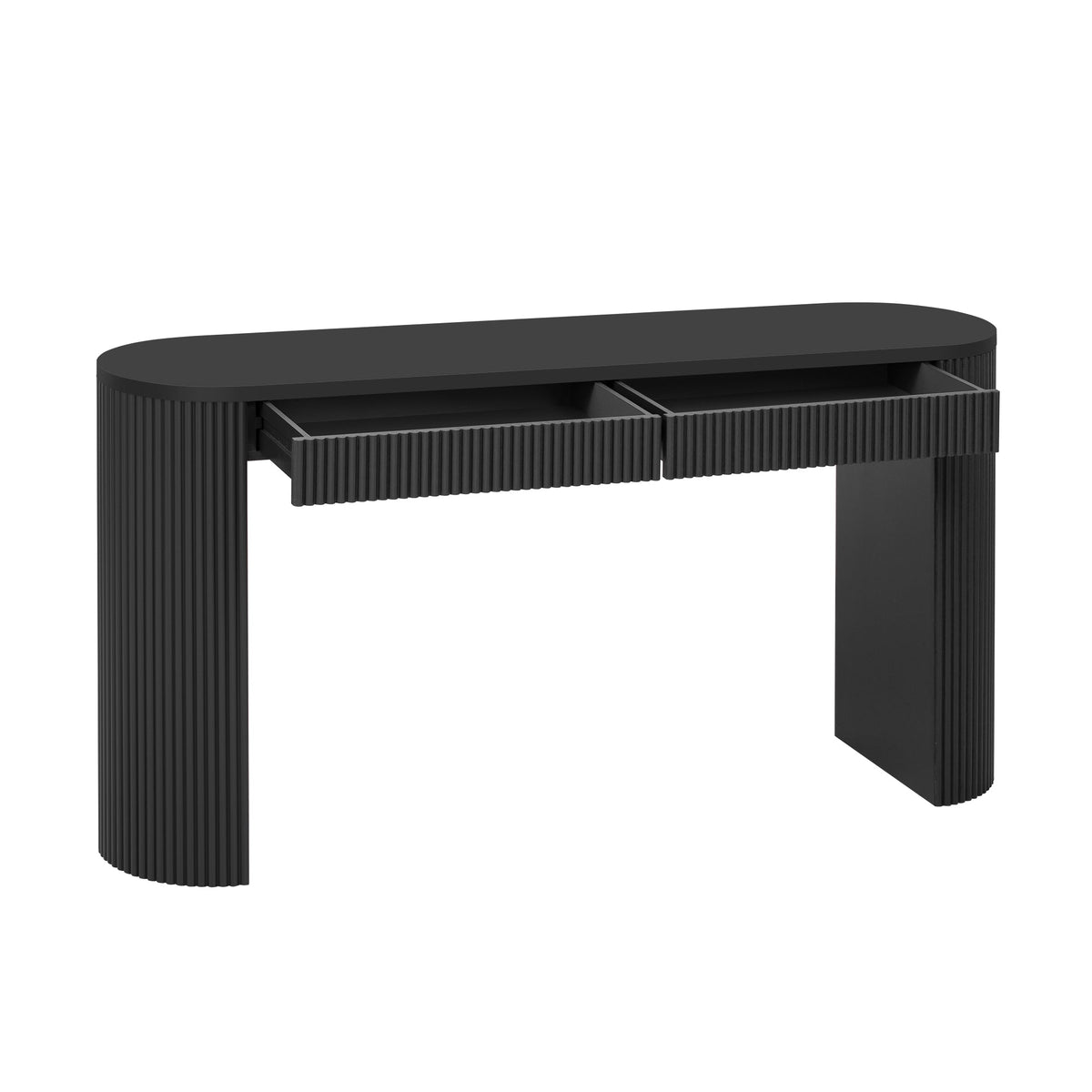 Roomfitters Rustic Farmhouse Black Pine Veneer Console Table Dual Drawer Entryway Furniture Arched Legs Roomfitters