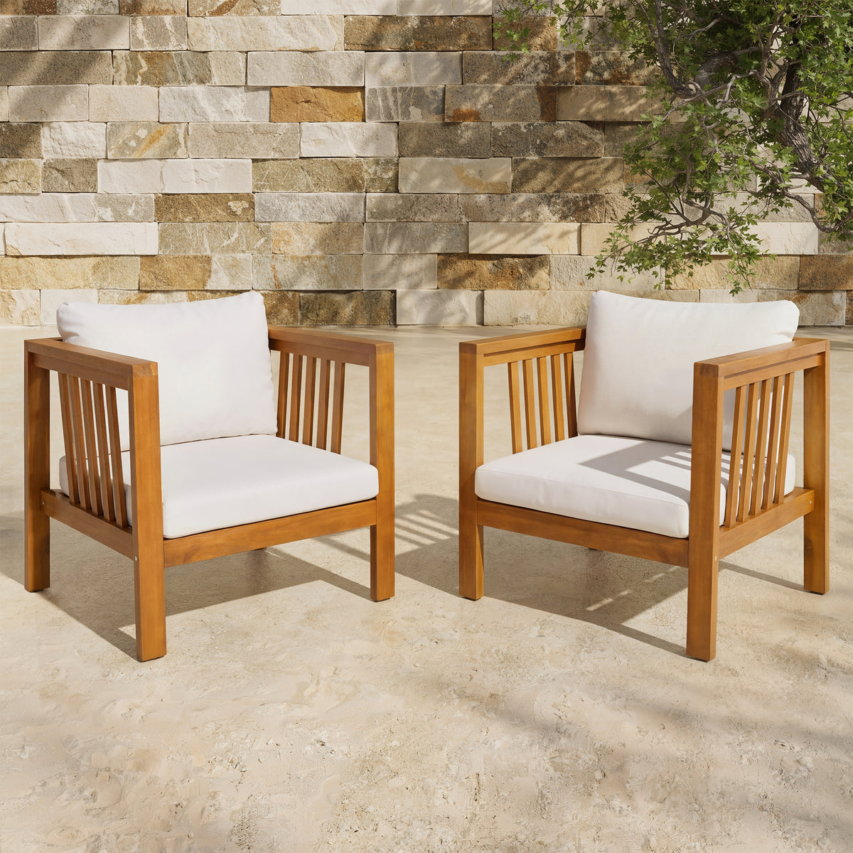 variant-group:rf-n704p448453a|Roomfitters Set of 2 Outdoor Acacia Wood Club Chairs with Modern Square Arms 2-Piece Patio Conversation Set Beige
