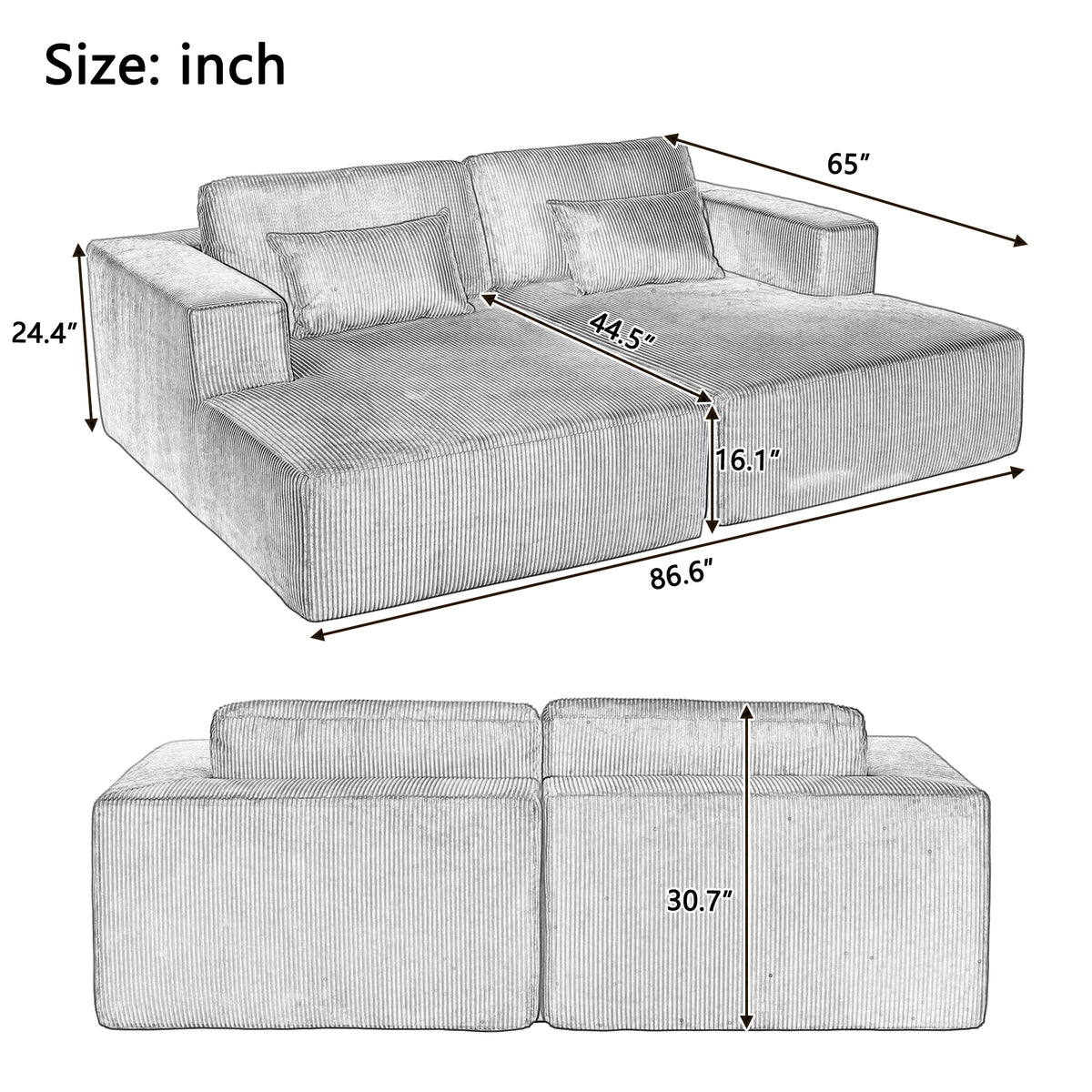 variant-group:rf-n711wy000449aak|Roomfitters Corduroy Double Sofa Bed with Pillows, Modern Convertible Couch for Living Room, Apartment, White