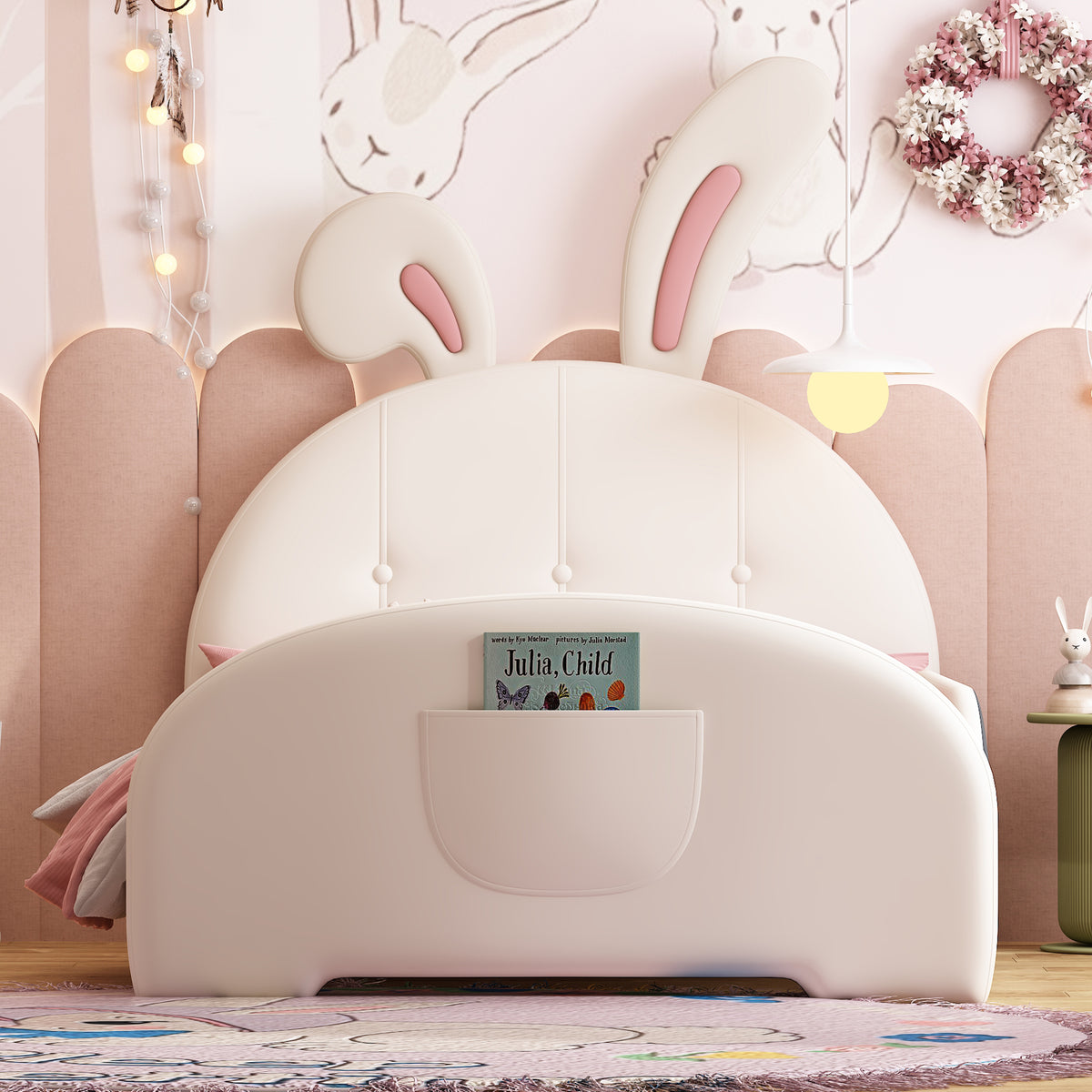 variant-group:rf-n733p198764k|Roomfitters Rabbit-Shaped Princess Twin Platform Bed with Upholstered Headboard and Footboard, White