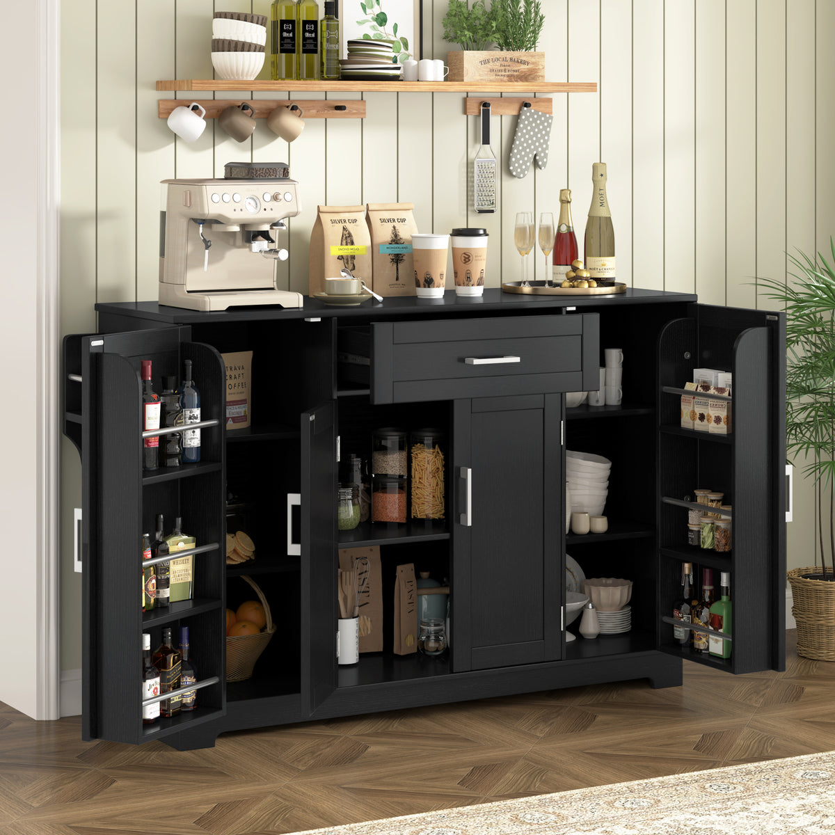 variant-group:rf-n711p437643b|Roomfitters Modern Contemporary Black Melamine MDF Sideboard Buffet Cabinet Dining Room Storage Kitchen Credenza