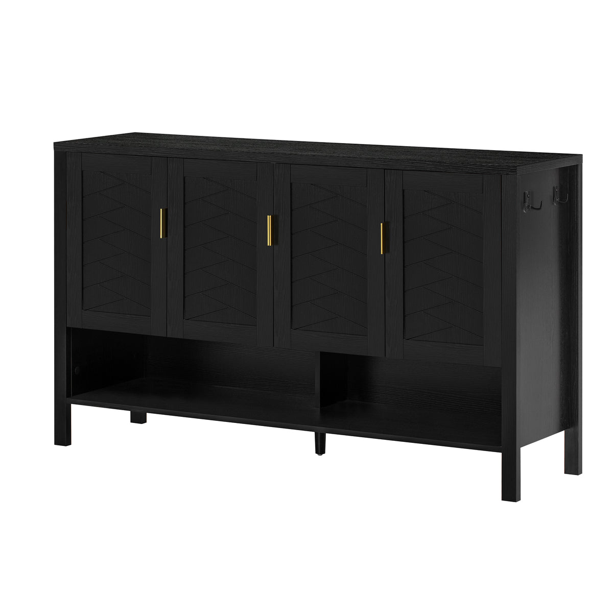 variant-group:rf-n711p345165b|Roomfitters Sideboard Buffet Cabinet with 4 Door Mid-century Modern Geometric Storage and Open Shelf for Kitchen & Dining, Black