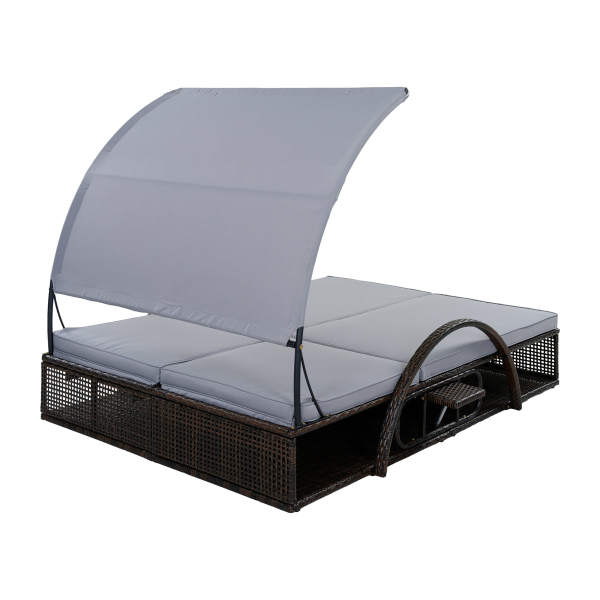 variant-group:rf-n711wy000485aae|Roomfitters Slate Grey HDPE Wicker Outdoor Double Sunbed, Steel Frame Patio Chaise, Hidden Side Tables, Canopy