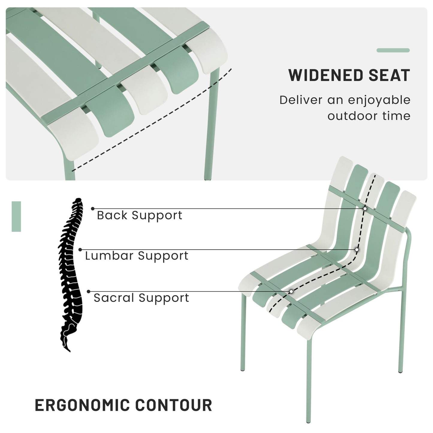 Summer- 4-Pack Modern Striped Color Block Chairs - Waterproof PP Seat & Sturdy Metal Legs, Indoor/Outdoor Dining Set for Patio, Balcony, Café (White & Green) Roomfitters
