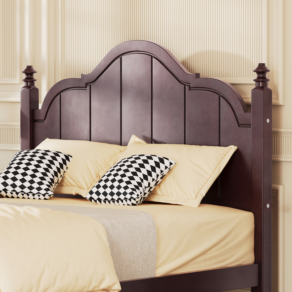 variant-group:rf-n733p360927p|Roomfitters Full Wood Platform Bed Frame with Curved Headboard, Vintage Style Slat Support, No Box Spring Required, Espresso